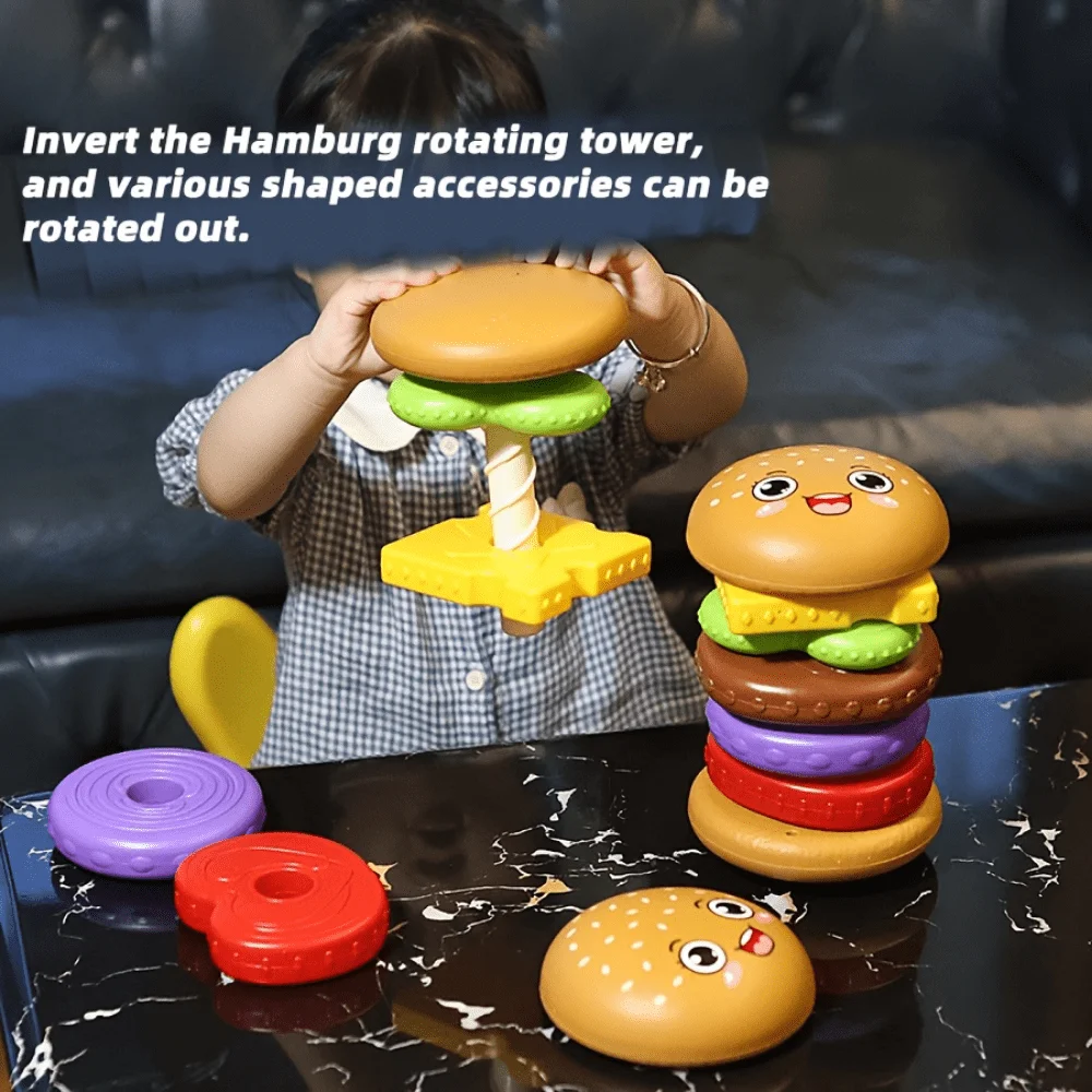 Stacking Burger Shape Toy, Multi-Color Recognition, Hand-Eye Coordination and Rotation Educational Puzzle Christmas Gift