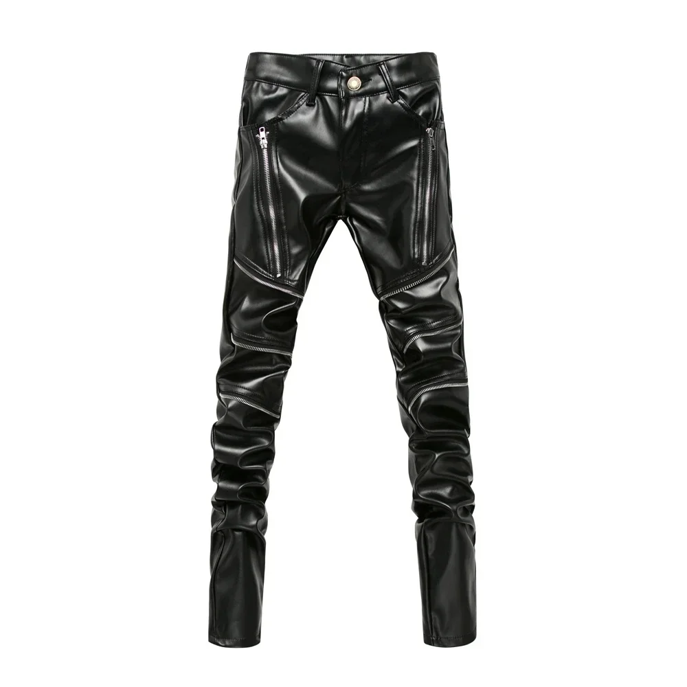 2025 New Arrived Personality Male Faux Leather Pants Male Slim Leather Pants Men's Clothing PU Pants