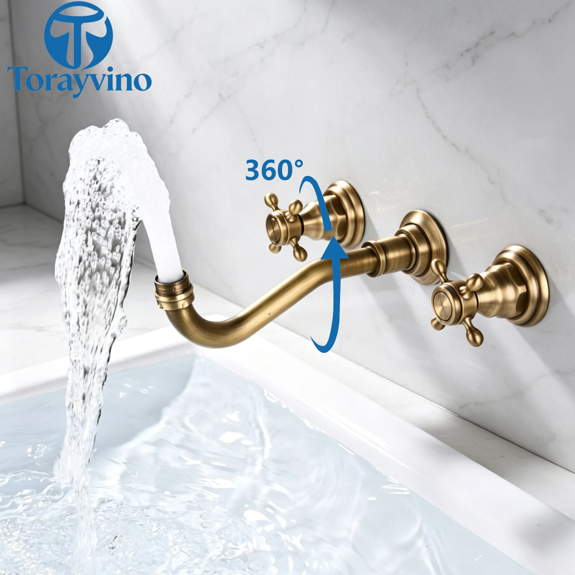 Torayvino 360 Swivel Spout Bathroom Black Sink Faucet Wall Mount Bathtub Faucet Basin Shower Systerm Faucet Set Bath Mixer Tap