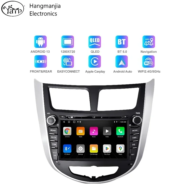 hangmanjia For Hyundai Solaris Accent Verna 2010-2016 Android 13 Car Stereo Multimedia Radio Player CarPlay AUTO GPS Navigation