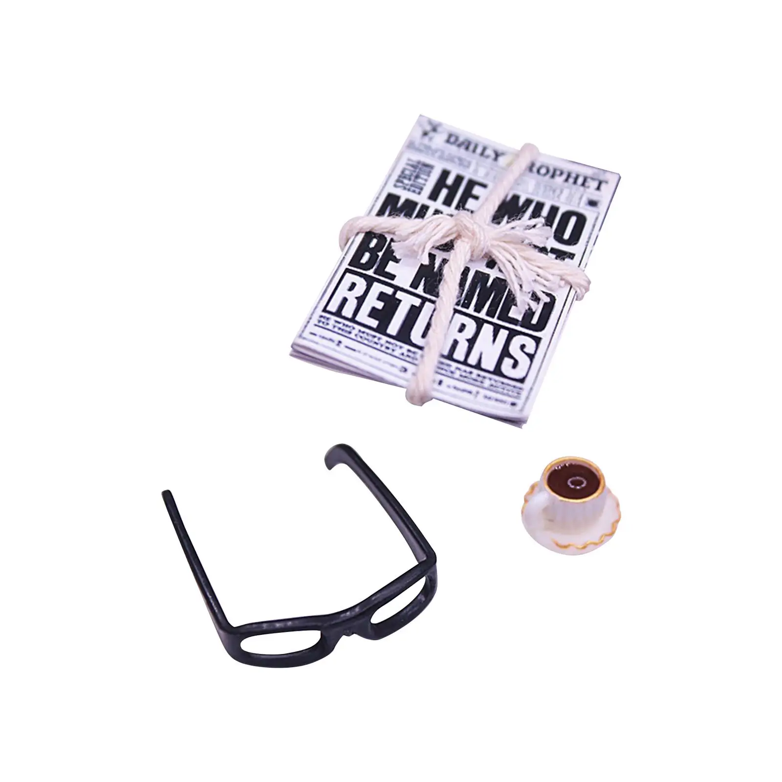 Dollhouse Decoration Accessories 1:12 Newspaper Glasses Coffee Set Dollhouse Furniture for Dollhouse Decoration