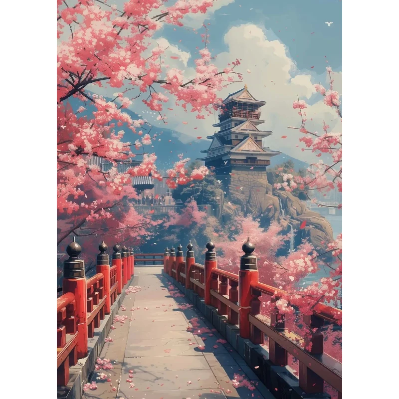 2026 Japanese Cherry BlossomTrain Avenue Mount Fuji Temple Scenery Poster Canvas Art Paint Prints Home Room Wall Picture Decorat