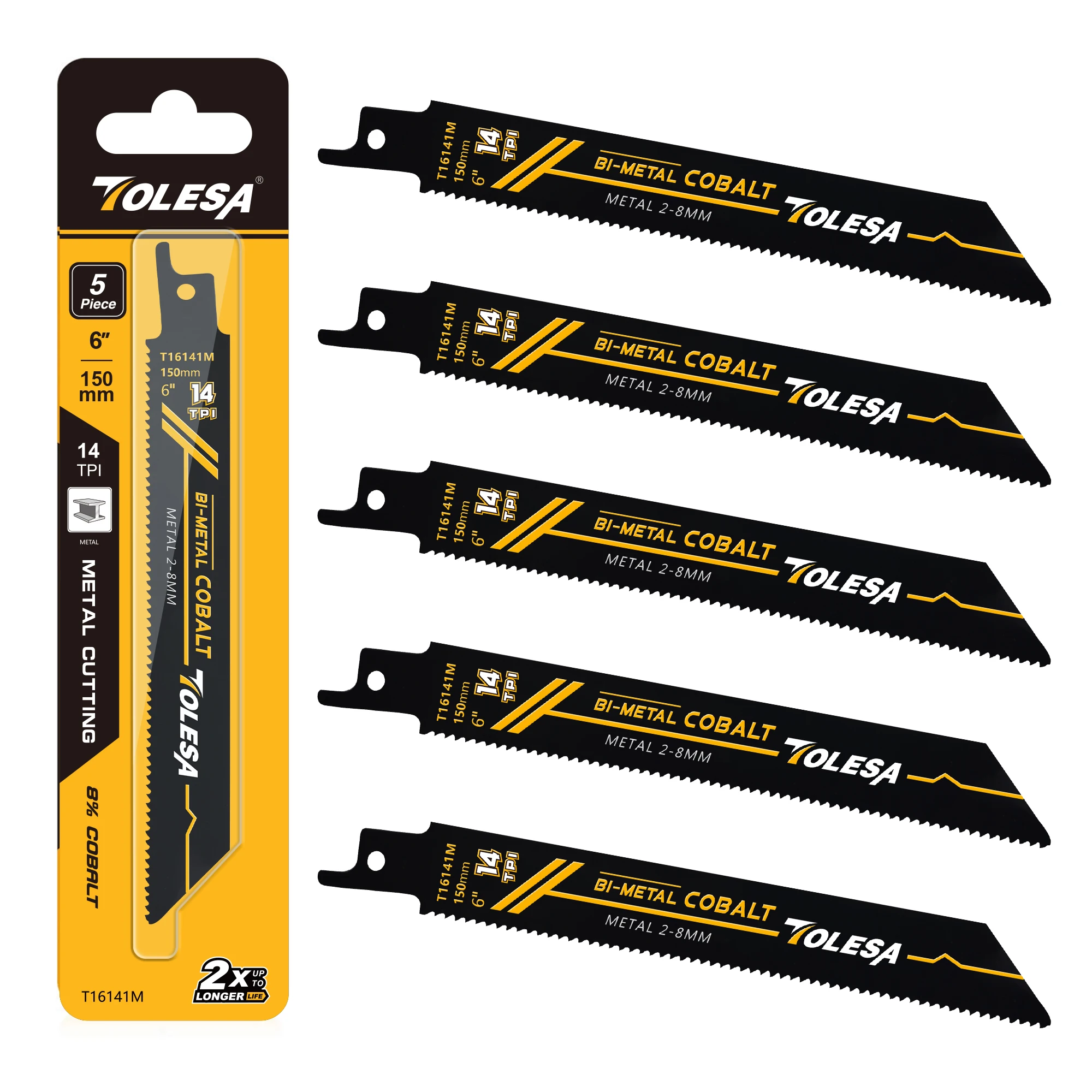 TOLESA 5PCS 6 Inch Reciprocating Saw Blades, Bi-Metal Reciprocating Saw Blades, Endurance Cutting for Sheet Metal, Pipe, Profile