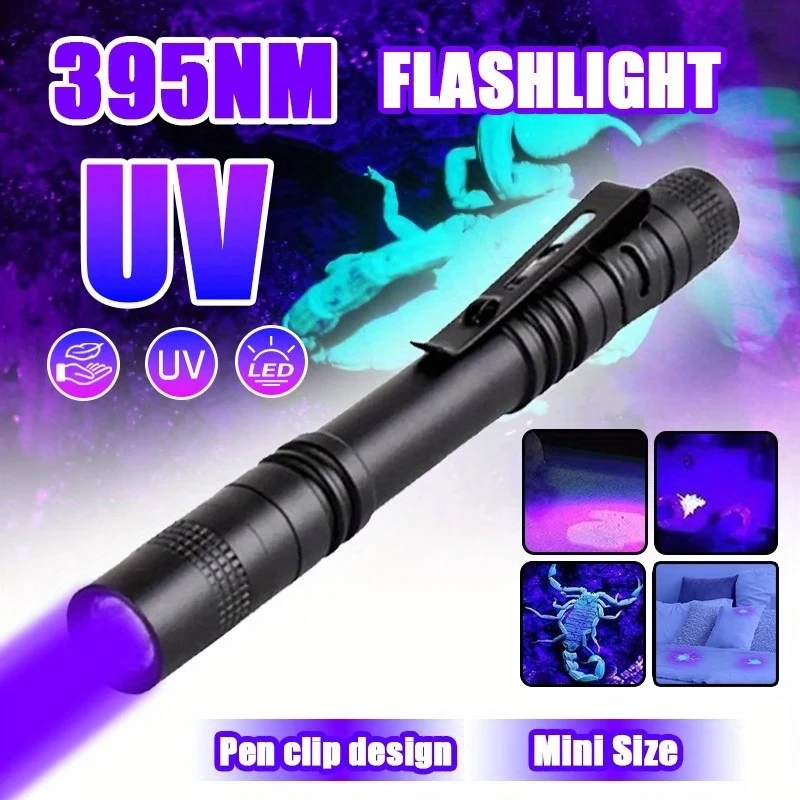 Pen Clip 395nm UV Light, Pet Dog Cat Urine Detector & Scorpion Finder, Portable Ultraviolet Flashlight Lamp, Uses AAA Batteries