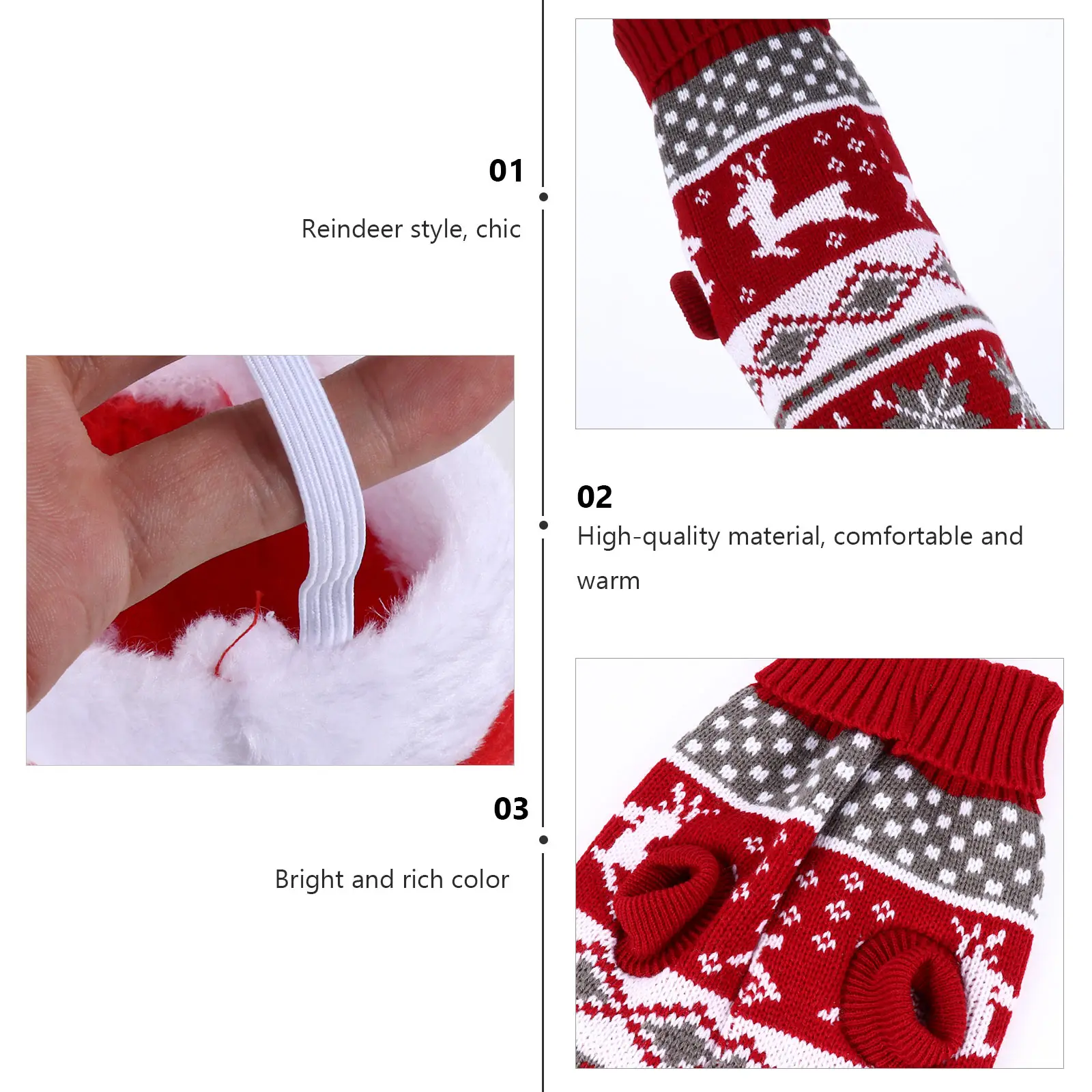 

2pcs Dog Clothes Reindeer Style Pet Hat Winter Costume Red Large Holiday Sweater Knitted Christmas Party Comfortable Warm