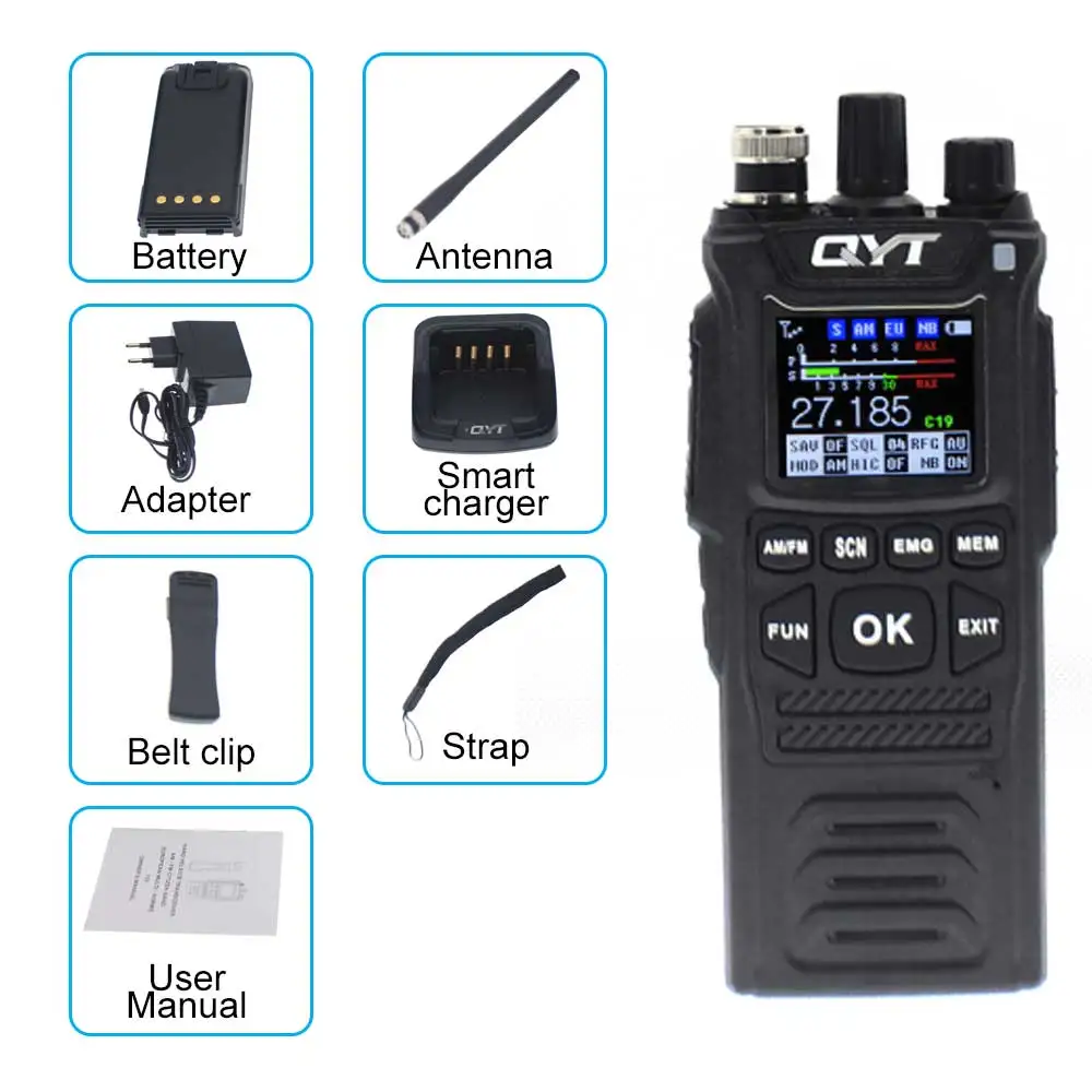 

Original QYT CB-58 CB Radio 4W 4000mAh Portable Walkie Talkie 27MHz 26.965-27.405MHz 40 Channel FM AM Mode Citizen Band Radio