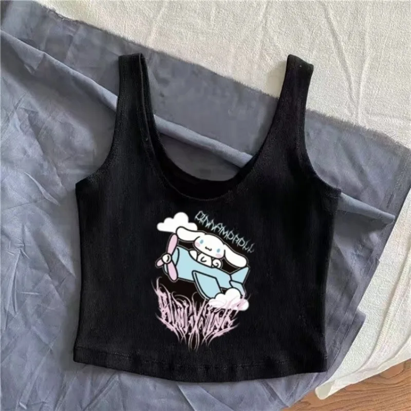 Sanrio Women mi kadınlar tankları üst yaz japon karikatür Y2K kısa kolsuz Tank Streetwear seksi kısa üst siyah yelek kızlar hediyeler