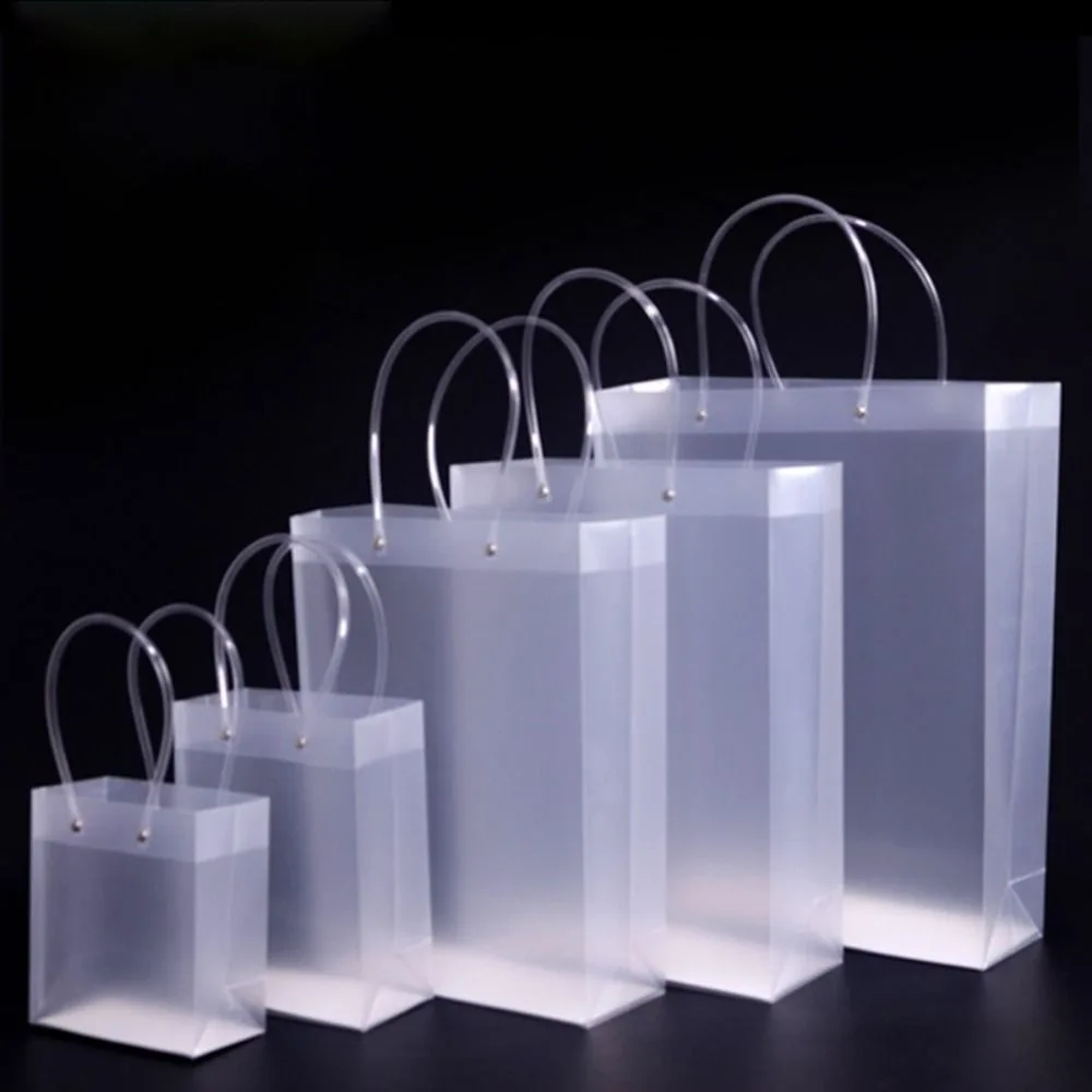 Frosted Plastic Bags with Handles PVC Present Gift Package Bag Party Decor Transparent Gift Wrapping Bag Storage Supplies