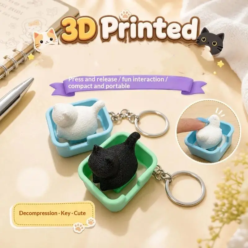 3D Printed Cat Fidget Keychain With Stress Relief Adorable Appearance Ideal Bag Decoration Gift For Cat Lovers