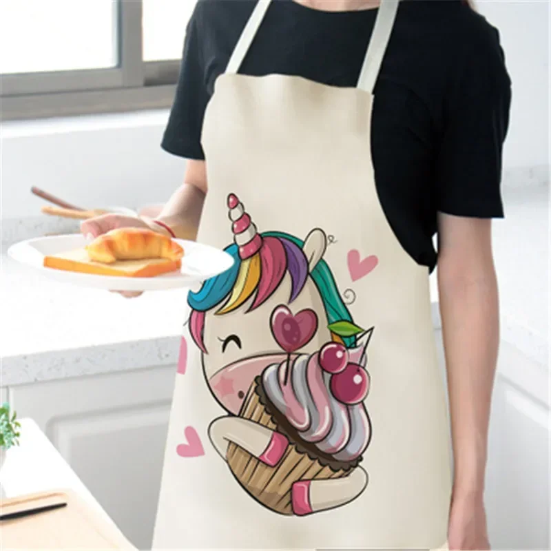 Pink Polka Dot Unicorn Print Sleeveless Cotton and Linen Apron Men and Women Baking Cooking Apron Oil-proof Cleaning Apron chef