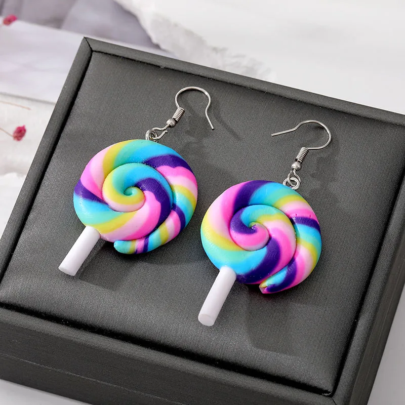 Candy Earrings for Women Girls Cartoon Resin Rainbow Lollipop Drop Earrings Children Jewelry Gift