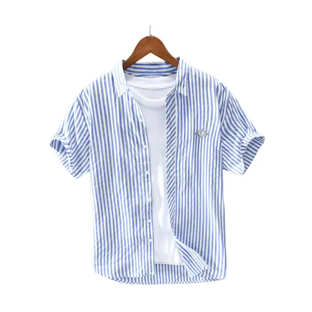 Camisa Formal de viaje para hombre, camisa de vestir con solapa, cárdigan de longitud media de un solo pecho, negocios formales, playa, Verano