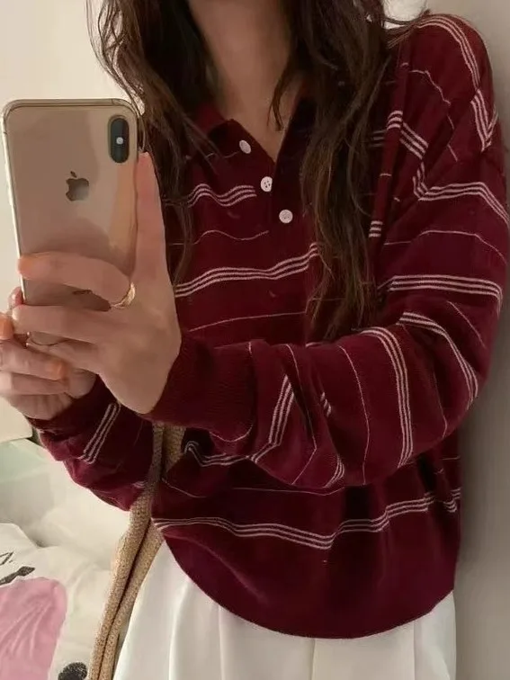 الرجعية Sle طويلة Sve محبوك سترة فضفاضة تناسب الخريف جمع المرأة Faion طوق irt شريط نمط فتاة في سن المراهقة #4