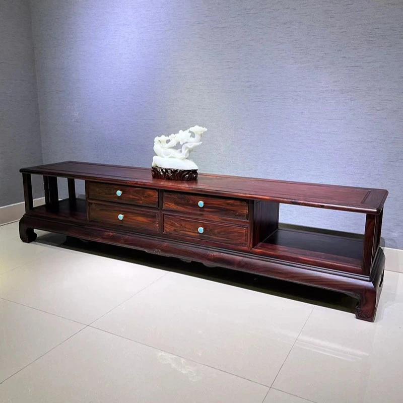 

New Chinese-style simple mahogany TV cabinet with drawers, Indonesian black rosewood floor-to-ceiling video cabinet, high-end