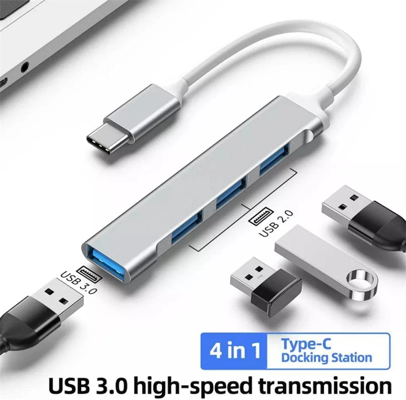 Aluminum 4Port USB 3.0 Hub USB Type C High Speed Splitter 5Gbps for Macbook Air IPad Pro Accessories Multiport 4USB 3.0 Adapter