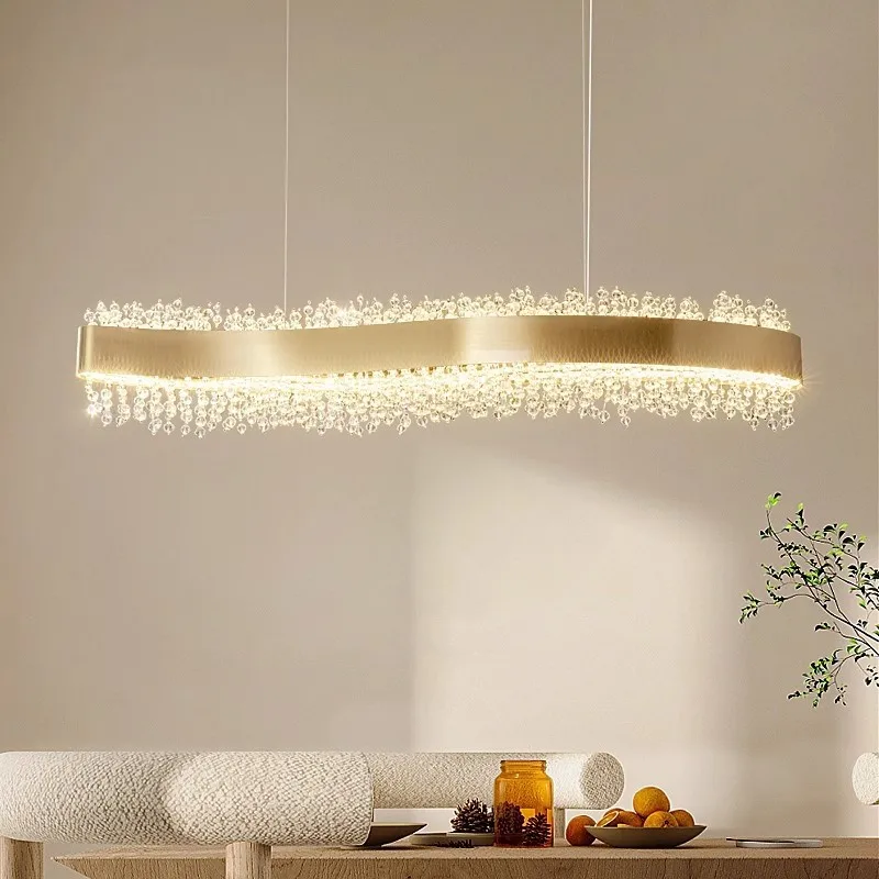 

American Luxurious Crystal Pendant Lights Simple Kitchen Atmospheric LED Chandeliers Villa Dining Room LED Illumination Fixtures