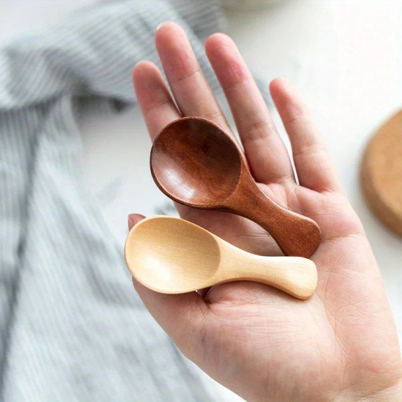 1pc Round Mouth Small Wooden Spoon Household Wooden Tableware Milk Powder Spoon Small Teaspoon Teaspoon