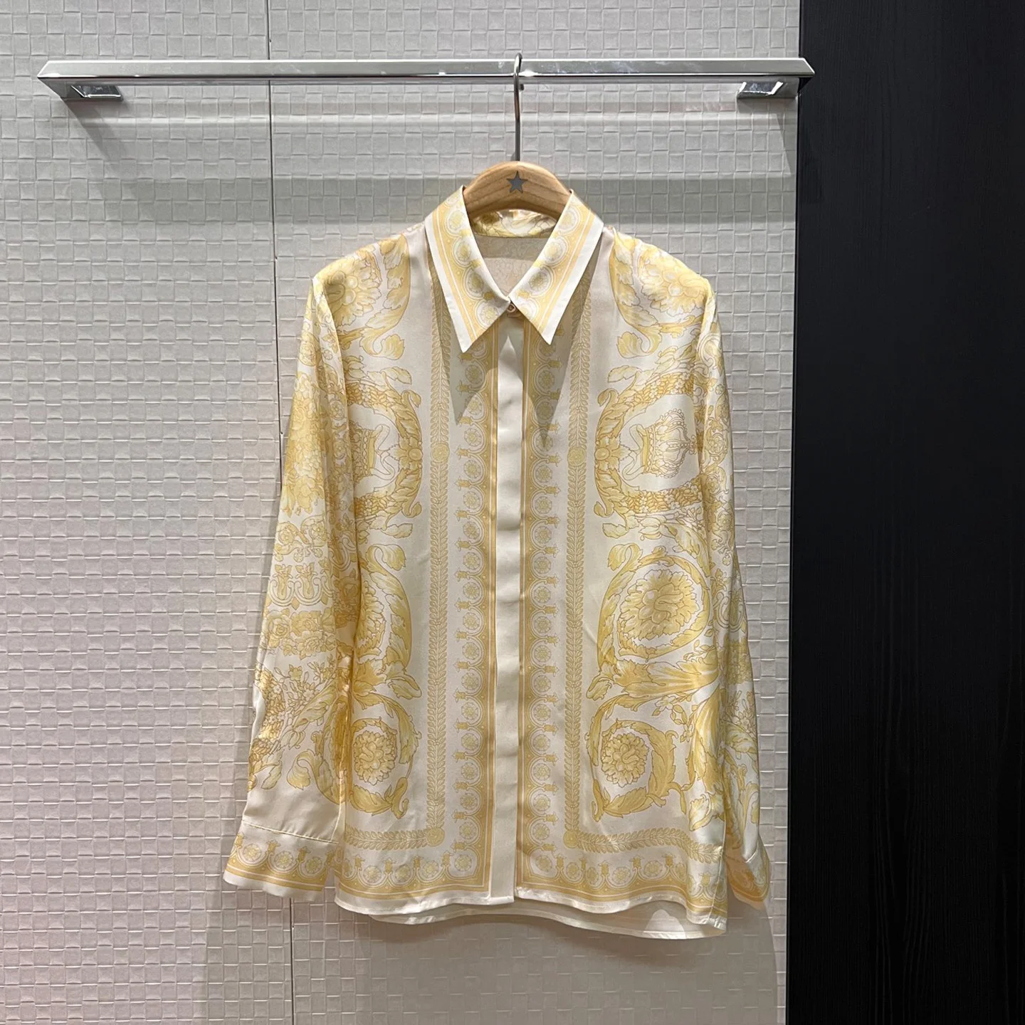 

High-End Baroque Print Silk Long Sleeve Shirt Women's Loose Top Summer Vacation Casual Fashion Trendy Light Luxury Court