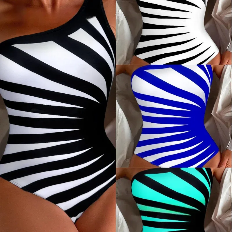 New Arrival Women's One Shoulder Zebra Print Swimsuit Slimming One Piece Bathing Suit Summer Beach Clothes Sexy Swimwear Female