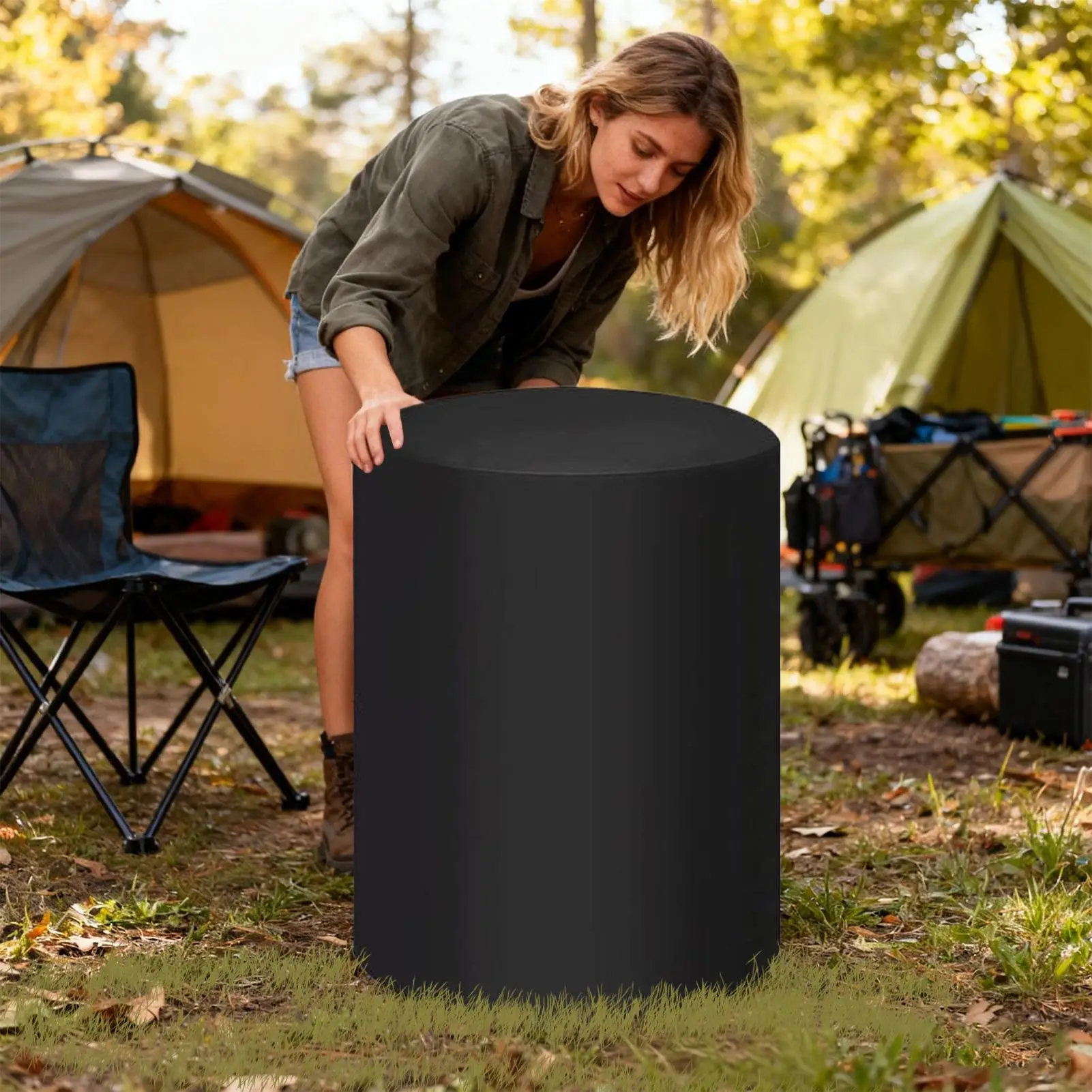Waterproof Fire Pit Cover Protector Round Oxford Fabric Winter Heavy Duty Fire Pit Cover For Outside Garden Backyard Farm Patio