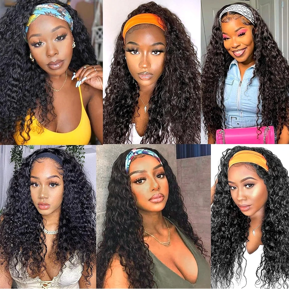 Water Wave Headband Wigs Remy Human Hair Wig Ready To Wear Glueless Brazilian Kinky Curly Headband Human Hair Wig for Women 180%