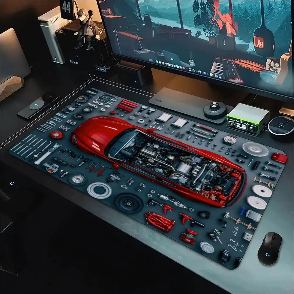 Mechanical Sports Car Exploded View Large Gaming Mouse Pad Non Slip Rubber Desk Mat For Laptop Keyboard Home Office Desktop
