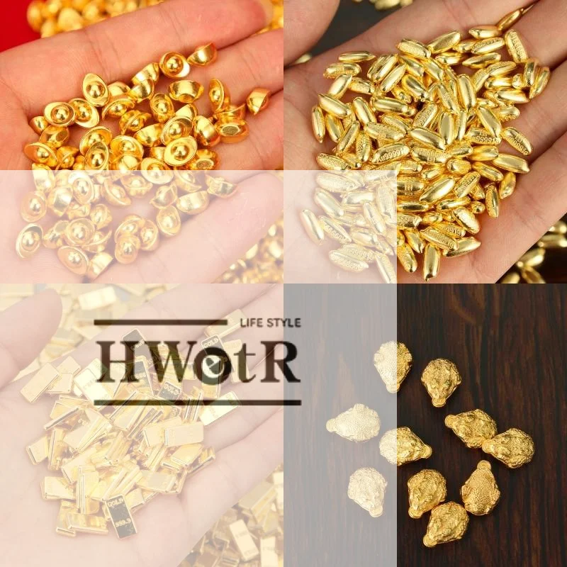 50Pcs Durable Alloy Little Yuanbao Solid Mini Wealth Attraction Ornament Golden Brick Craft Moving Business Opening Gift