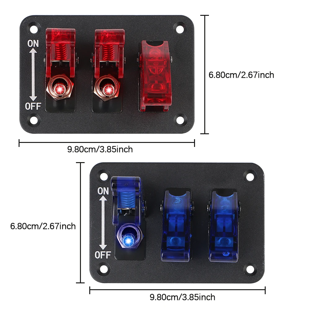 Rocker Switch Panel LED Light 12V-24V DC 3 Position Toggle Switch Panel Racing Car Engine Switch Heavy-Duty ON/Off Switch Plate