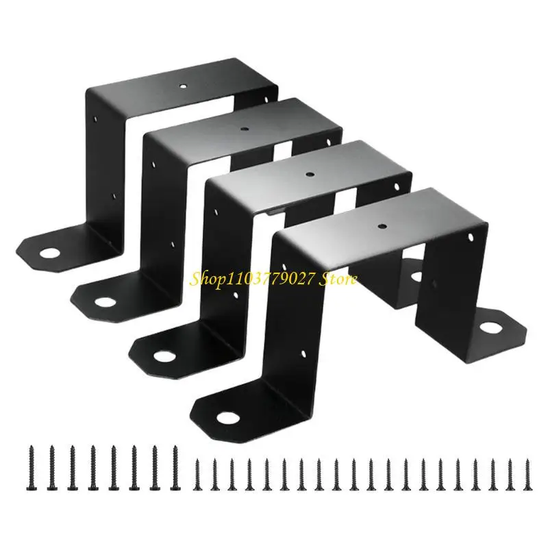 C4DF 4Pcs Effective Deck Fence Brackets For 4x4inch Post Beam With Black Coating for Efficient Structure Support
