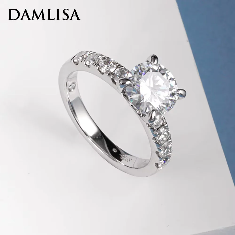 DAMLISA 3ct D Color Moissanite Engagement Ring For Women 925 Sterling Silver 18k Gold Plated Diamond Wedding Band Ring Wholesale