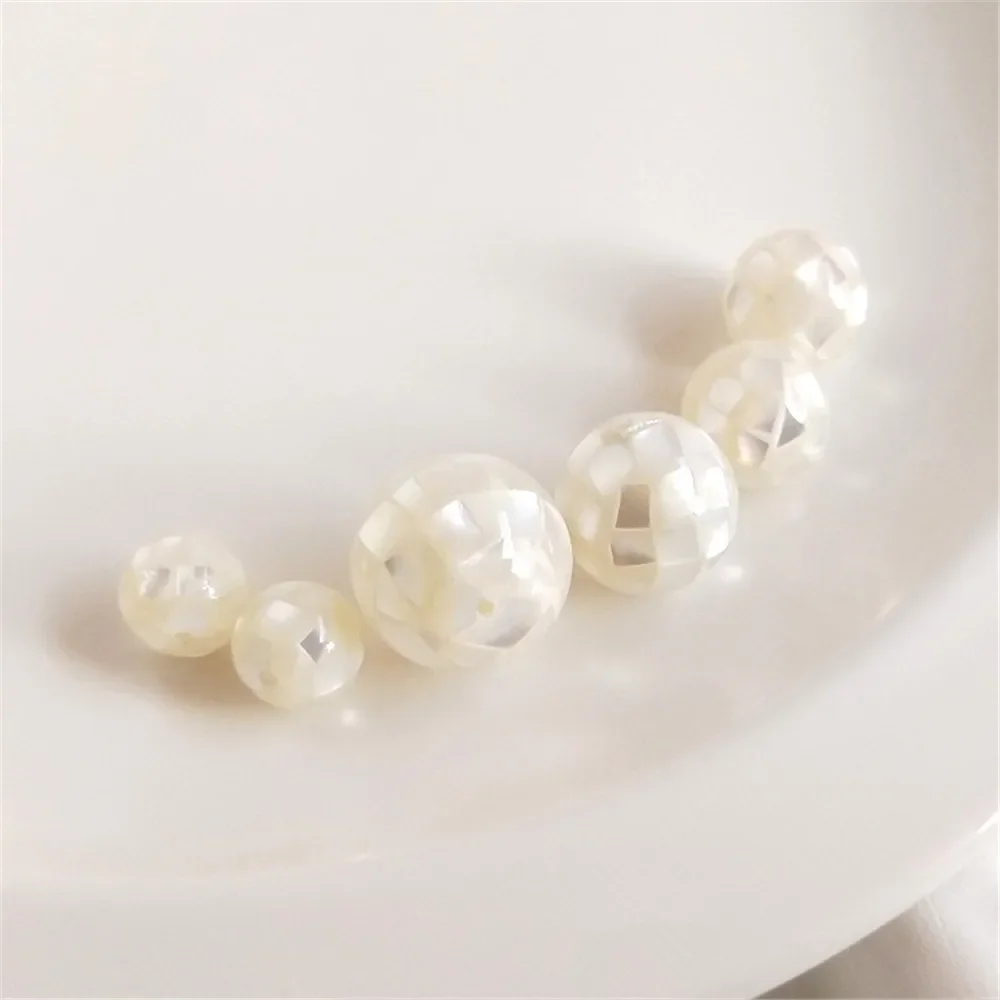 

Natural white disc pearl shell round ball piece paste earth bead diy bracelet loose bead head jewelry with bead material