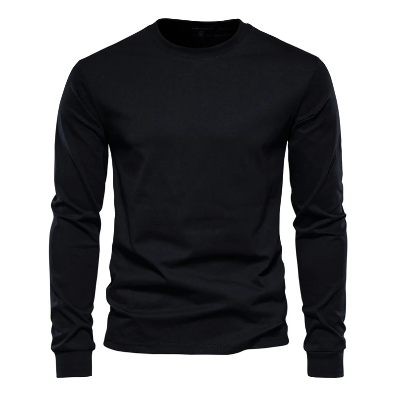 

Men's casual O-neck pullover, long sleeved T-shirt, monochrome, cotton, sports, running, simple, fashionable top