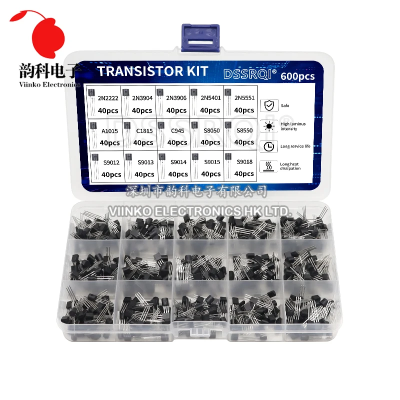 200-900PCS TO-92 Transistor Kit Assortment Box BC547 BC327 BC337 2N2222 3904 3906 C945 PNP NPN Transistors Set Electronics Pack