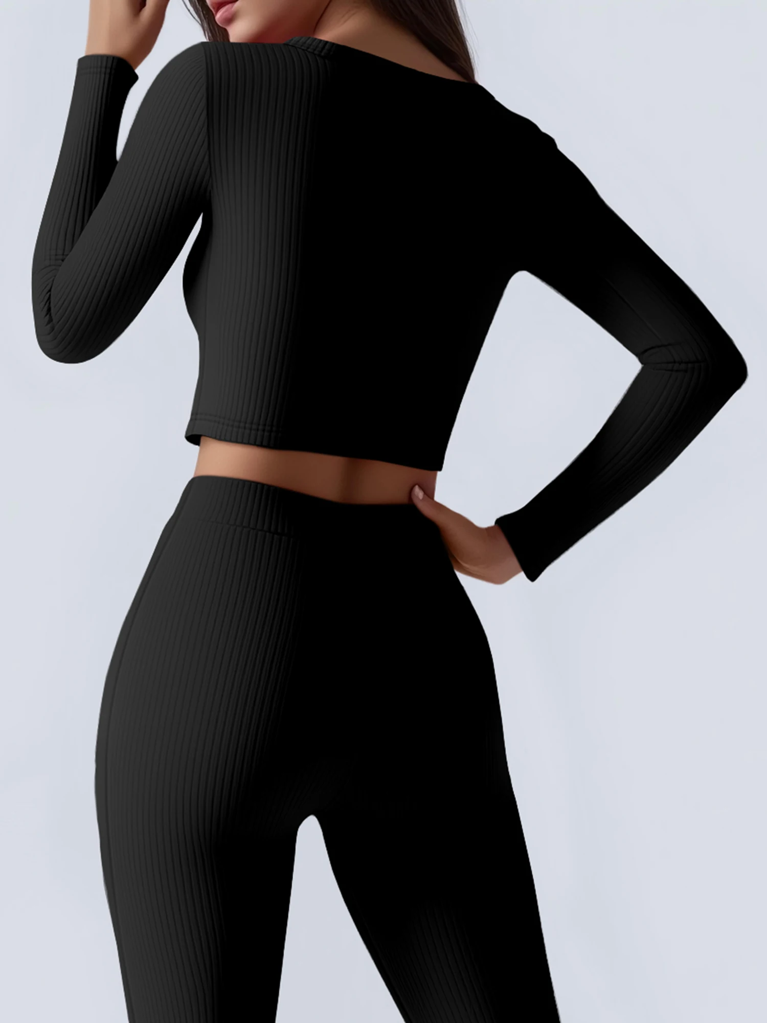 Street Fashion Bodycon Ribbed Crop Tee Women Low U Neck Long Sleeve Solid Stretchy Going Out Shirts