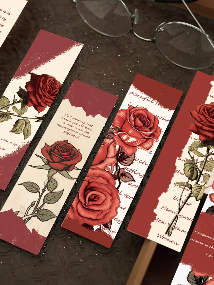 Rose Flower Decoração Bookmark, Leitura Page Mark, Book Mark, Diário, Caderno, Clipe, Suprimentos Estudante, Presente, Cartão de Mensagem, 30Pcs