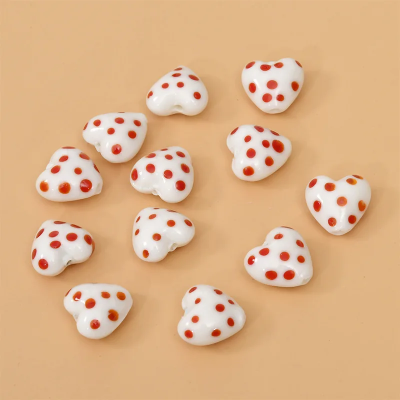 5pcs 16mm Handmade Wave Point Lampwork Beads DIY Loose Spacer Heart Shape Lampwork Glass Bead For Jewelry Making Accessories