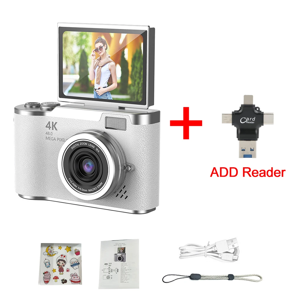 CCD デジタルカメラ 本体 ホワイト 新しい 4 K CCD 8X デジタルズームデジタルカメラ学生用 48MP