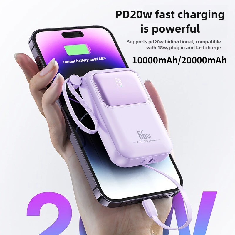 

Мини-портативное зарядное устройство 10000 мАч/20000 мАч, быстрый USB-банк питания с 2 кабелями, зеркало, внешнее зеркало для мобильного телефона, выходная мощность 20 Вт