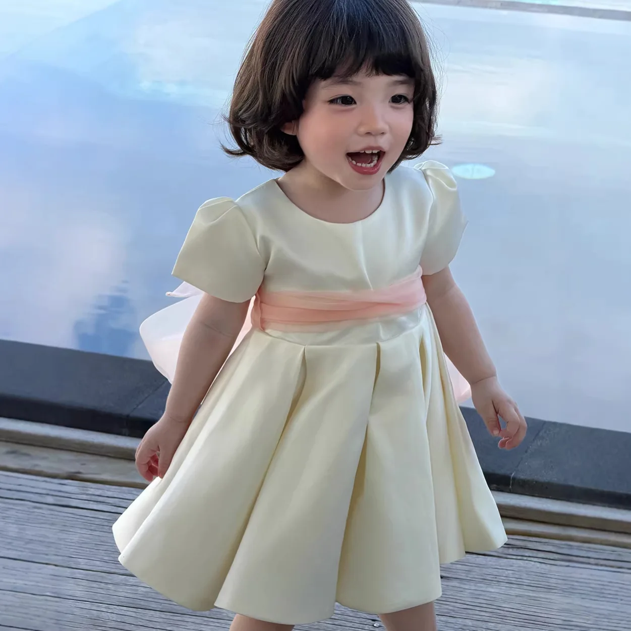 Girls White Dress Summer Baby Girls First Birthday Party Princess Children Performance Fairy Fluffy Dress