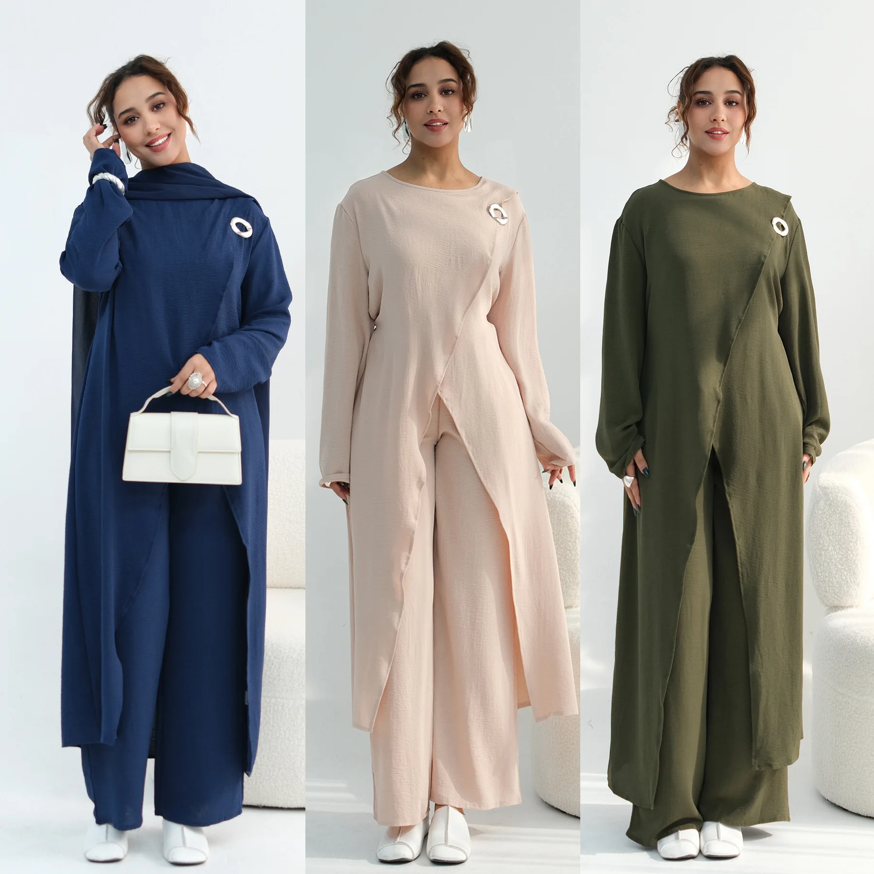 

Комплект из 2 предметов для женщин на Ид: длинная рубашка и брюки с широкими штанинами, повседневная блузка, джалабия, наряд для Рамадана, дубайский мусульманский костюм, длинный арабский халат