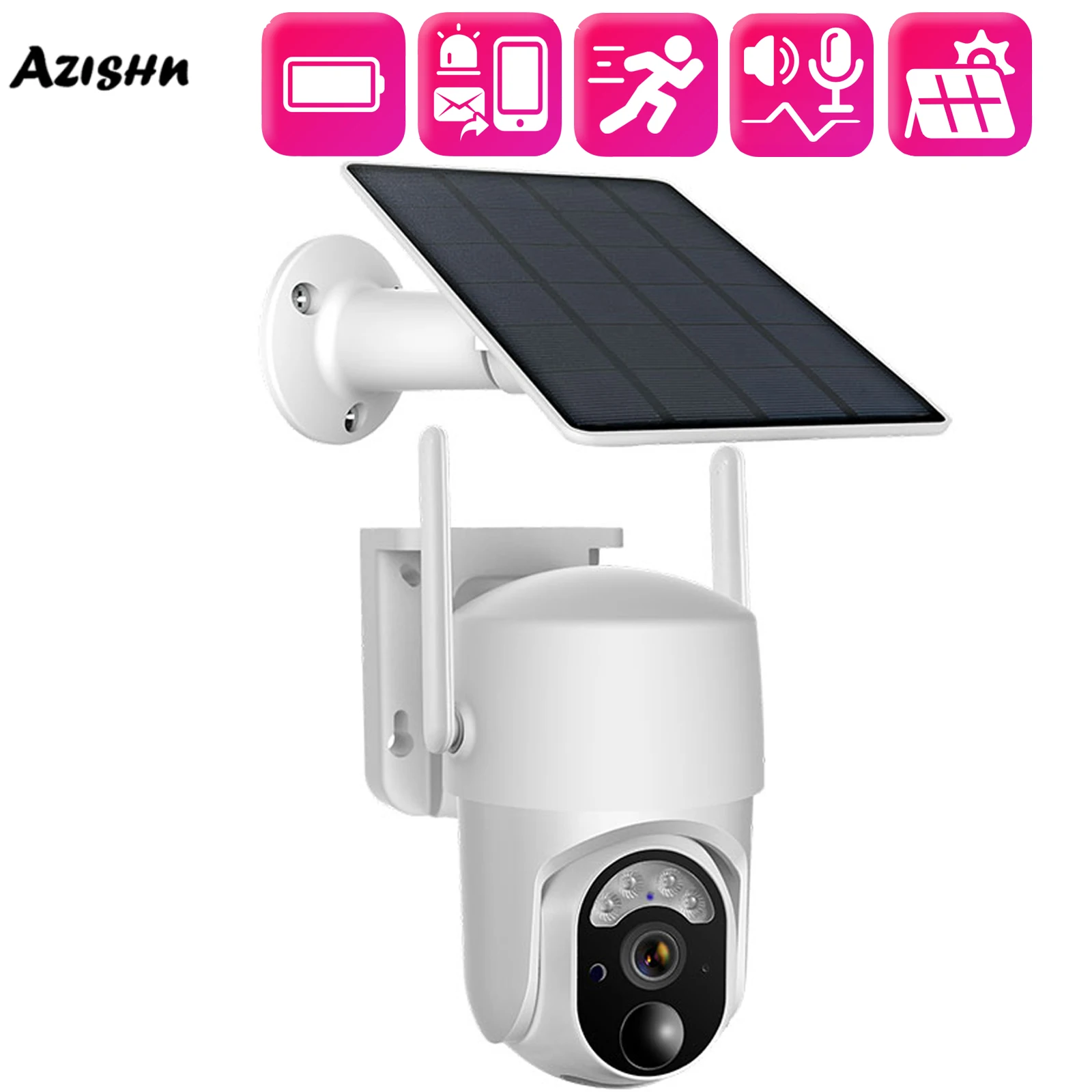 AZISHN Outdoor Solar 3MP Battery WiFi/4G IP Camera Two-Way Audio Security Surveillance PTZ Motion Detection Video Surveillance