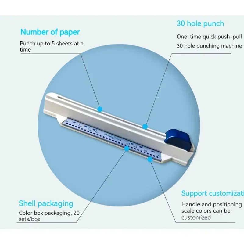 30-Loch-Stanzer, verschiebbare, leichte Papierstanzer, 30 Löcher, A4, B5, A5, A7, B7, A6, B6, große Kapazität, 5 Blatt Locher, Papierstanzer