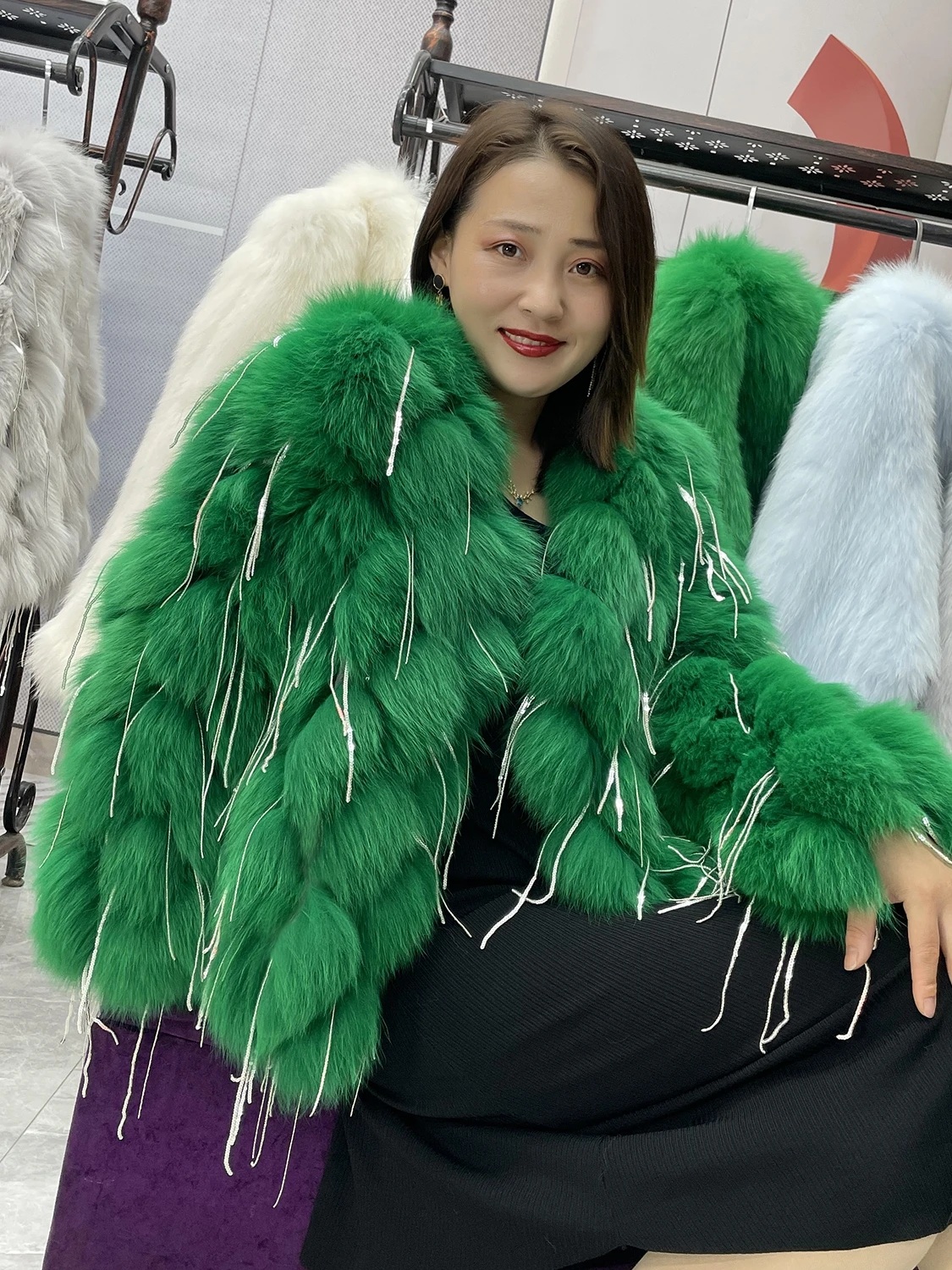 Natural Fox Fur Coat with Tassels Fashion Winter Warm Fur Coat Women Coats Real Fox Fur Jackets Fur Coat Thick Jackets