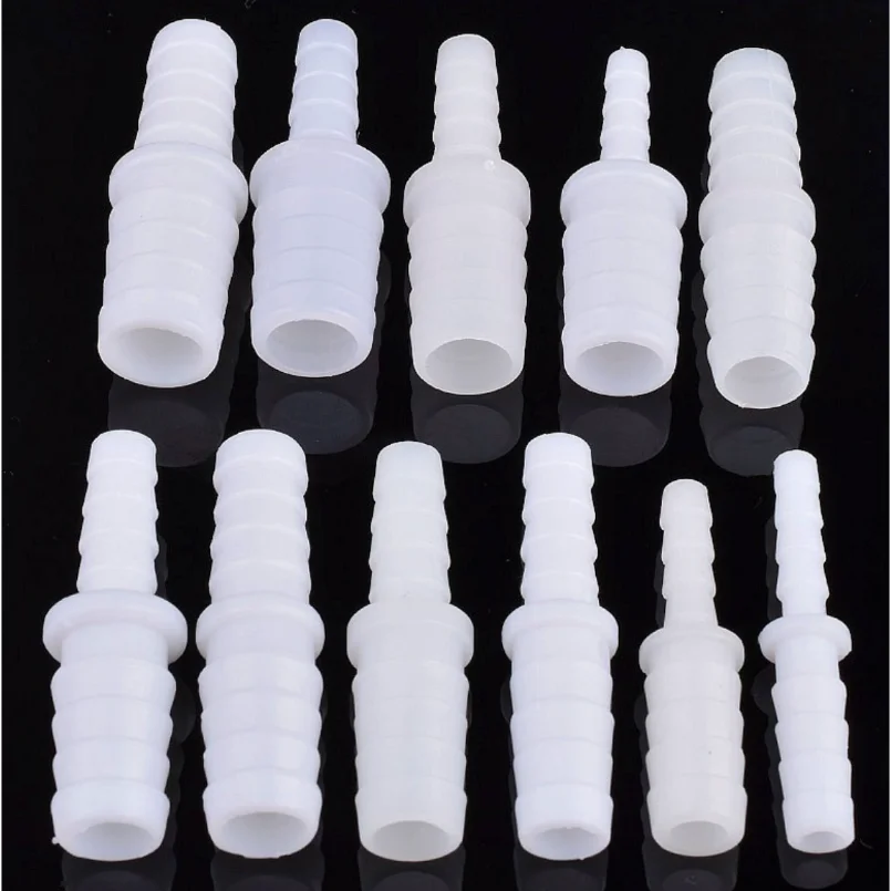 10pcs 4~12mm To 2.4~9mm White PE Pagoda Reducing Direct Connectors Aquarium Tank Air Pump Adapter Micro Irrigation Hose Joint