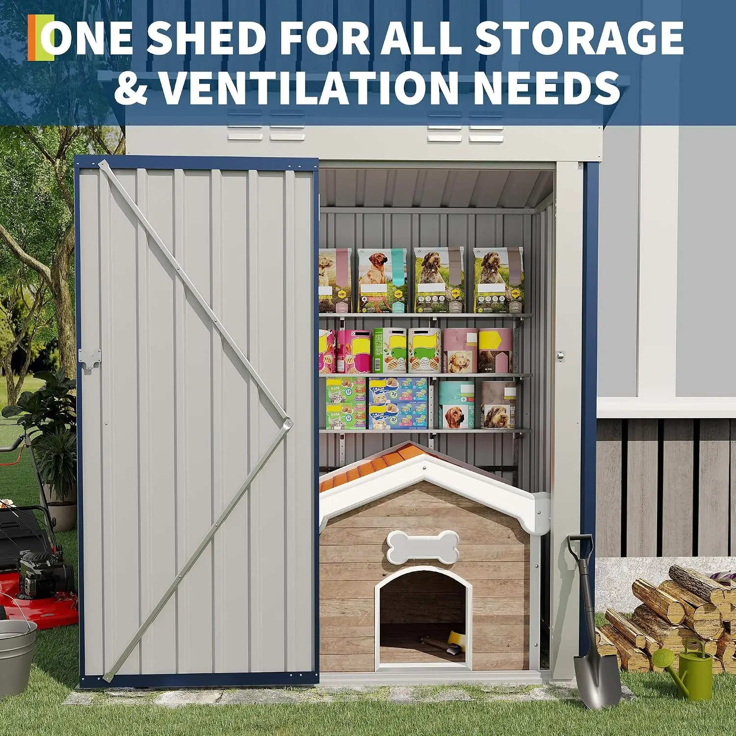 5×3FT Storage Shed，67CU.FT Tool Shed with Sloping Roof and Lockable Door, Compact Metal Tool Garden Shed for Garden, Backyard, P