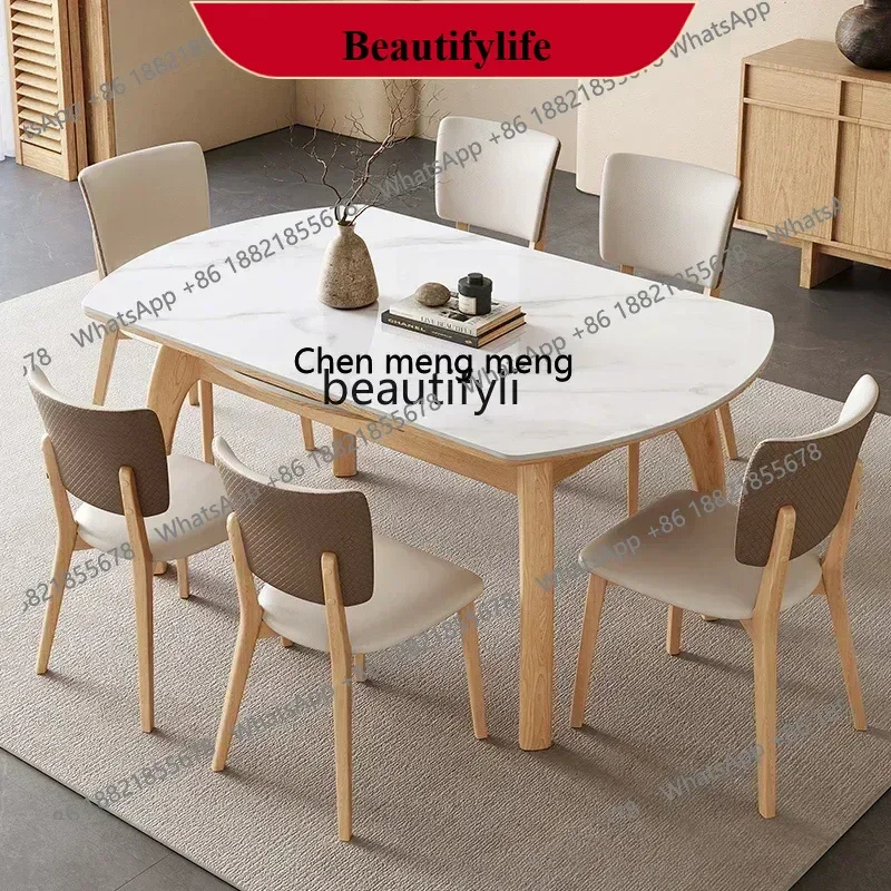 

z183 YH55 Y Foldable round stretch solid wood rock slab dining table and chair log style high-end dual-purpose table