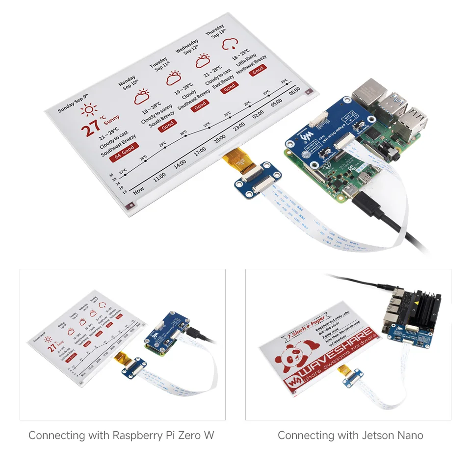 Sombrero de pantalla de tinta electrónica de papel electrónico de 7,5 pulgadas (B) para Raspberry Pi, 800 × 480 píxeles, tres colores rojo/negro/blanco, interfaz SPI