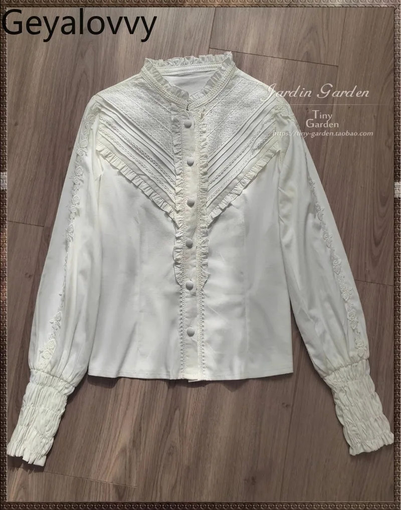 

Spring and Autumn New Sweet Long-sleeved Stand-up Collar Versatile Shirt Lolita Japanese OP Single-breasted Solid Color Top