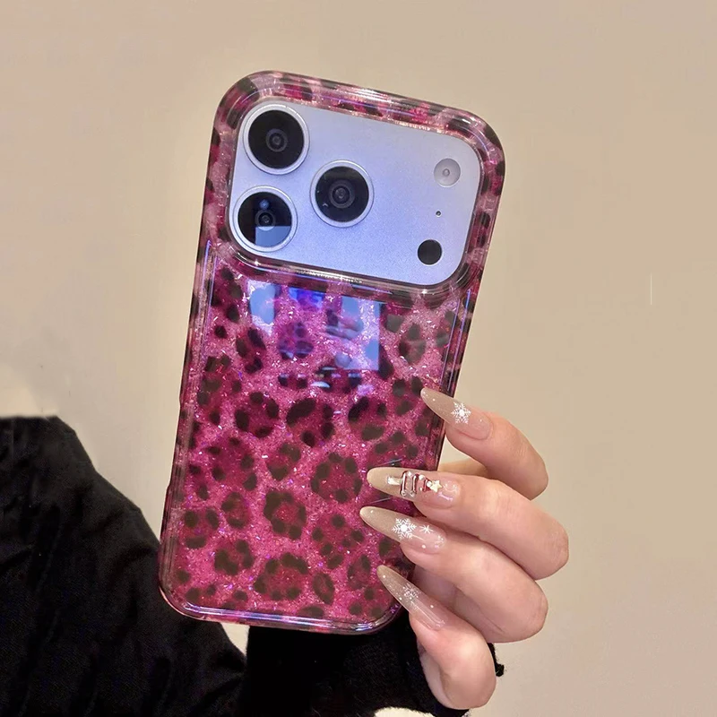 Ins Beliebte Glitzernde Rose Schwarze Leopardenmuster Hülle für iPhone 13 14 15 16 17 18 Pro Max Stoßfeste Harte IMD Rückseite – Detail 7
