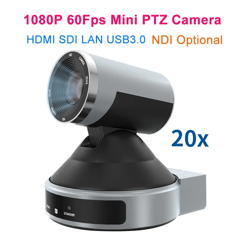 20X Optical Zoom HDMI Mini PTZ Camera NDI IP Live Streaming SDI USB3.0 1080i 60fps PoE Supports for Church Worship Education